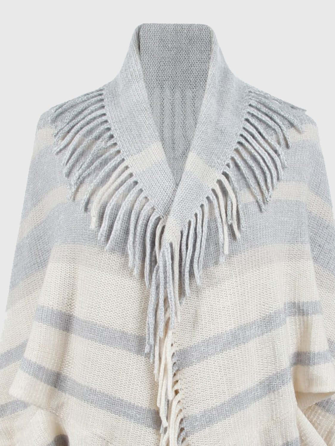 Fringe Detail Open Front Poncho - TayDiane