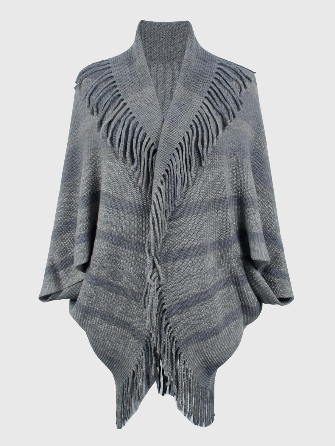 Fringe Detail Open Front Poncho - TayDiane