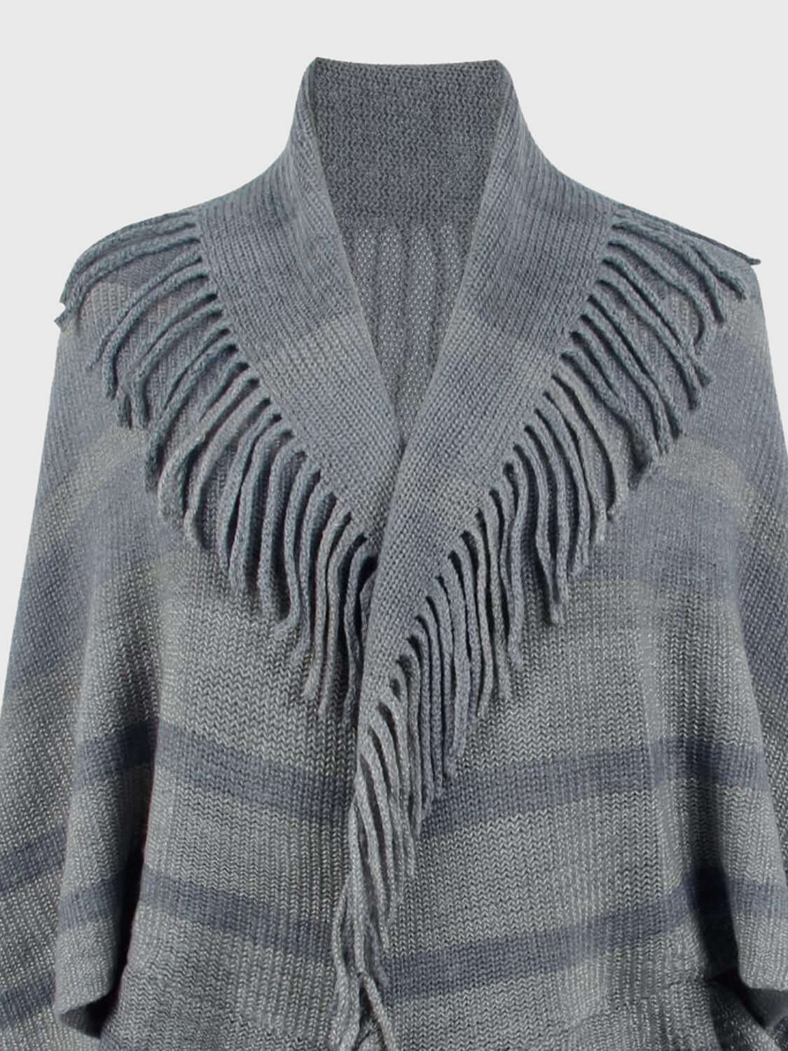 Fringe Detail Open Front Poncho - TayDiane