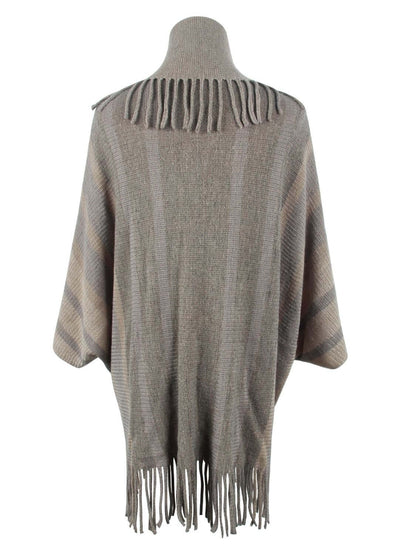 Fringe Detail Open Front Poncho - TayDiane