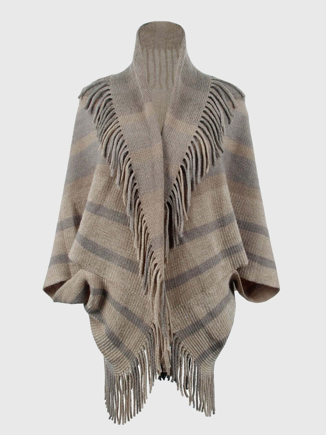 Fringe Detail Open Front Poncho - TayDiane