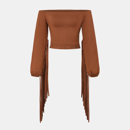 Fringe Fantasy Off - Shoulder Boho Top - TayDiane