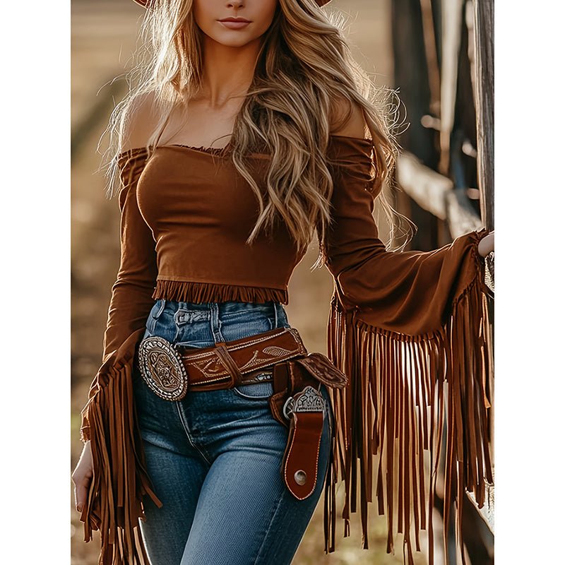 Fringe Fantasy Off - Shoulder Boho Top - TayDiane