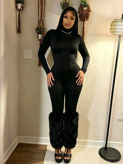 Fur the Spotlight High-Neck Jumpsuit - Taydiane