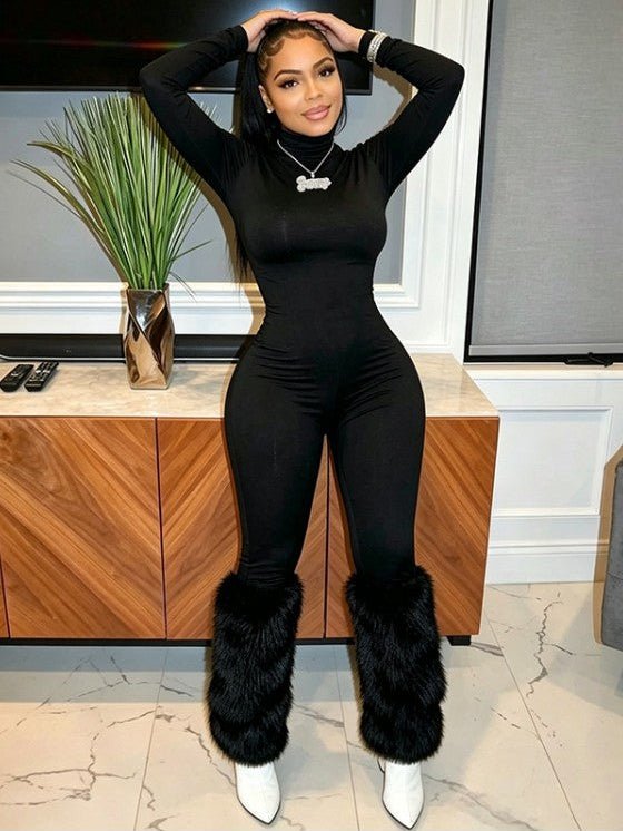 Fur the Spotlight High-Neck Jumpsuit - Taydiane