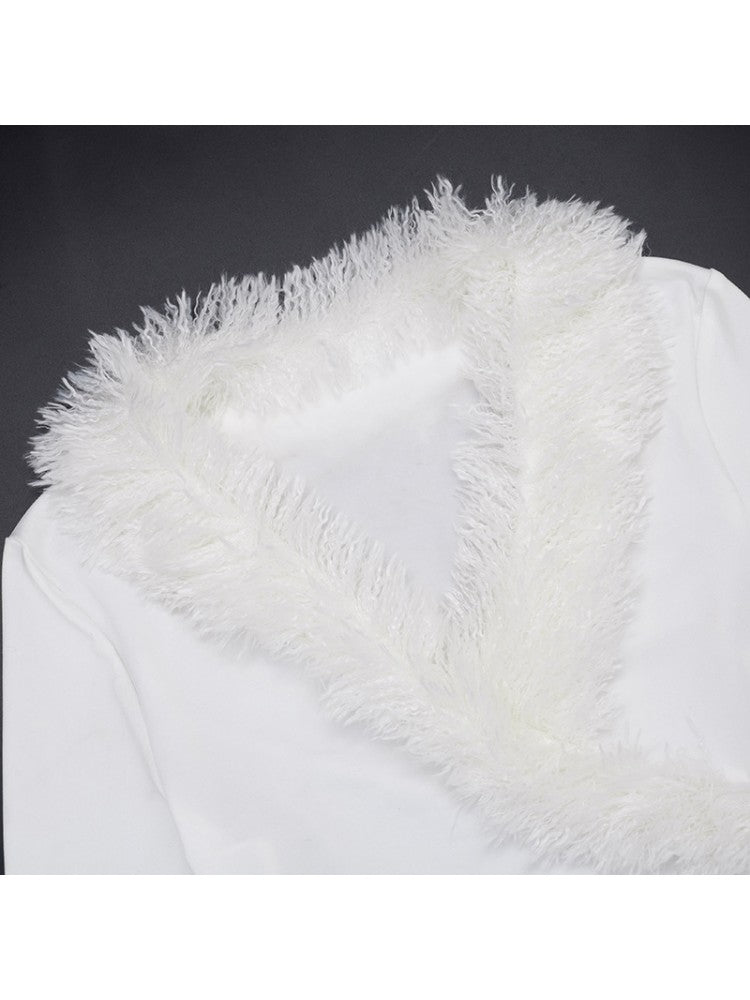 Fur Trim V - Neck Long Sleeve Cropped Top - TayDiane