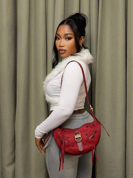 Fur Trim V - Neck Long Sleeve Cropped Top - TayDiane