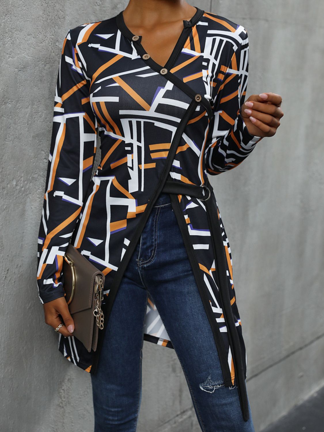 Geometric Surplice Long Sleeve T-Shirt - TayDiane