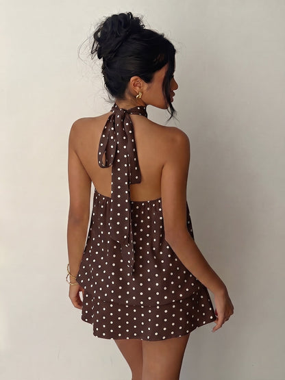 Getaway Polka Dot Halter Dress - Taydiane