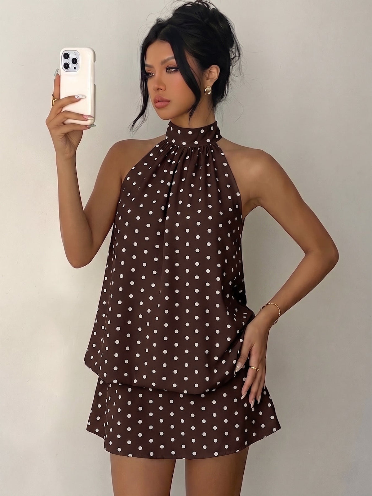 Getaway Polka Dot Halter Dress - Taydiane