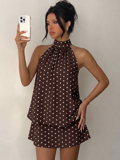 Getaway Polka Dot Halter Dress - Taydiane