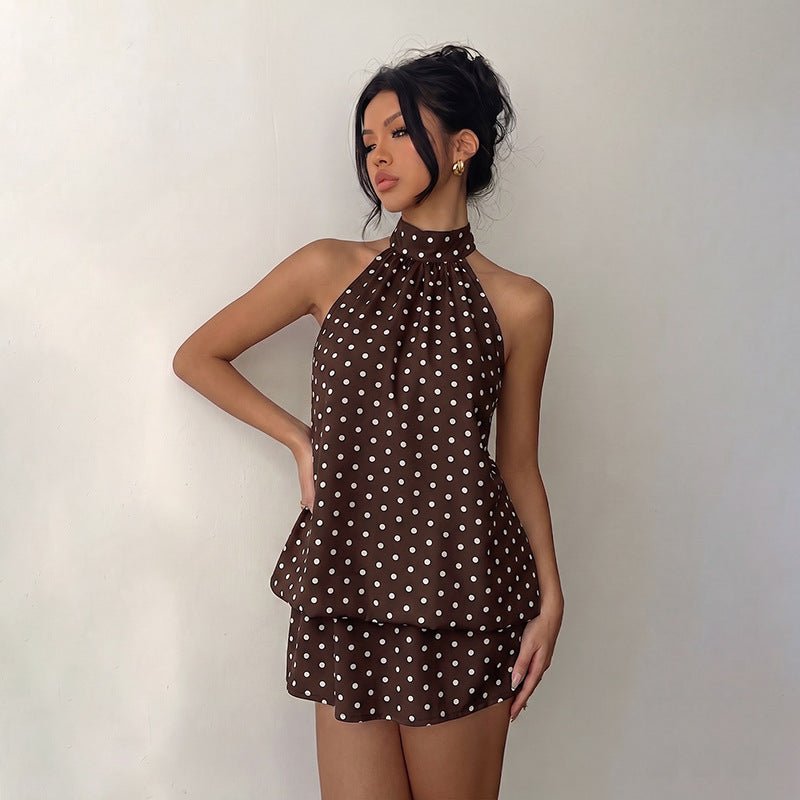 Getaway Polka Dot Halter Dress - Taydiane