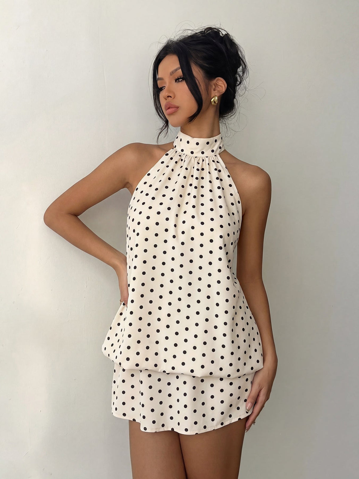 Getaway Polka Dot Halter Dress - Taydiane