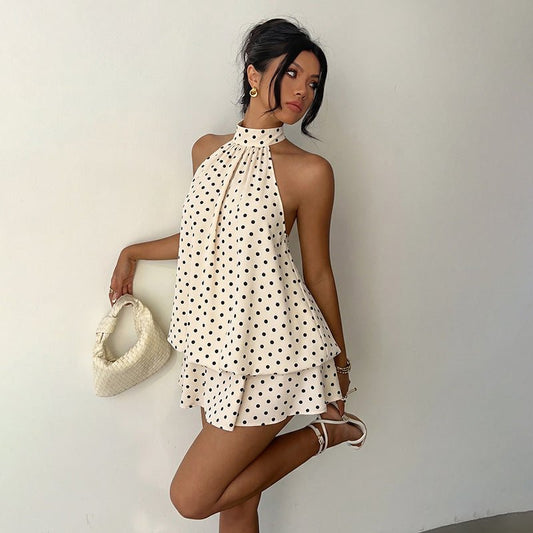 Getaway Polka Dot Halter Dress - Taydiane