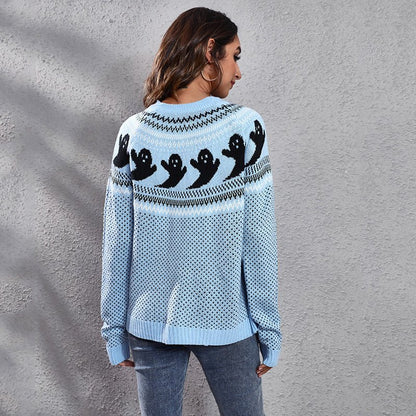 Ghostly Long - Sleeved Knitted Sweater - TayDiane