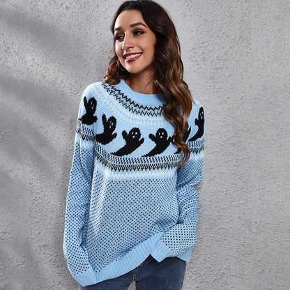 Ghostly Long - Sleeved Knitted Sweater - TayDiane