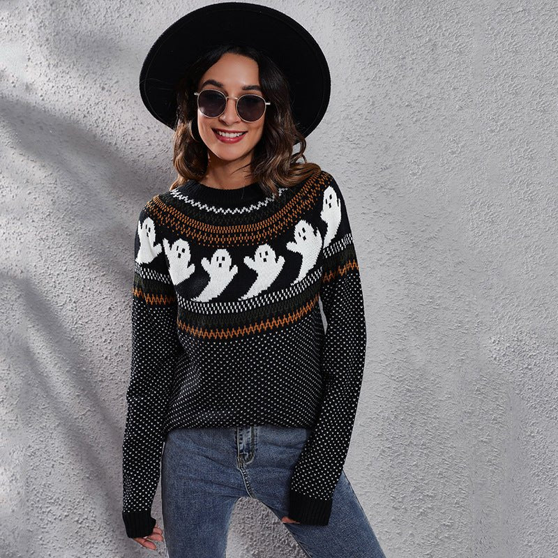Ghostly Long - Sleeved Knitted Sweater - TayDiane