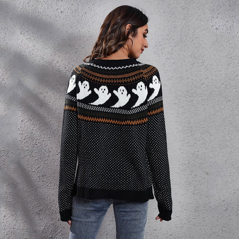 Ghostly Long - Sleeved Knitted Sweater - TayDiane