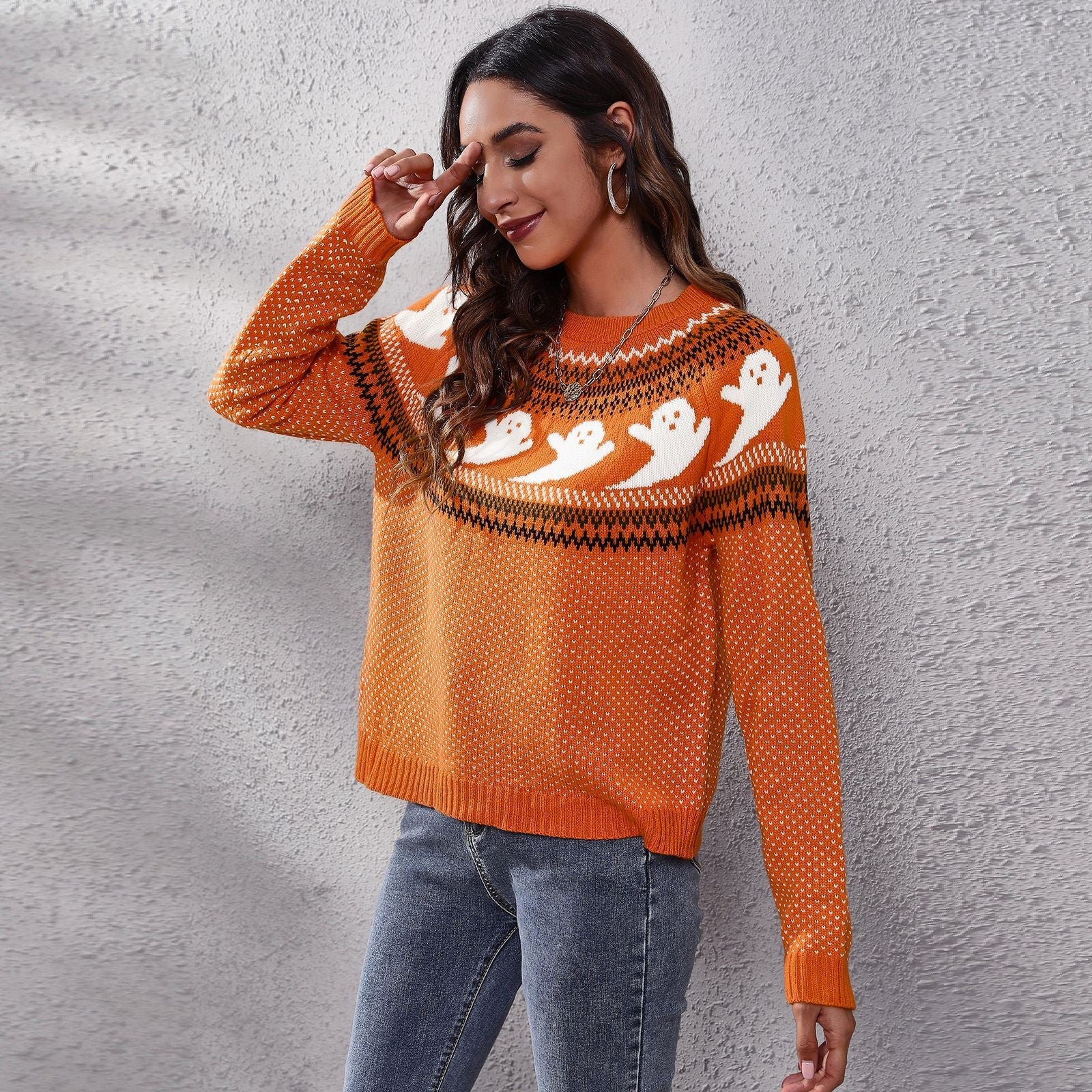 Ghostly Long - Sleeved Knitted Sweater - TayDiane