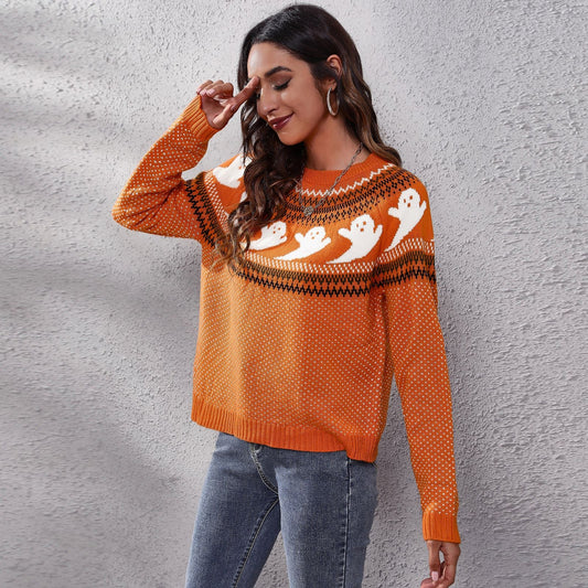 Ghostly Long - Sleeved Knitted Sweater - TayDiane