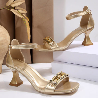 Gold Accent Block Heel Sandals - TayDiane