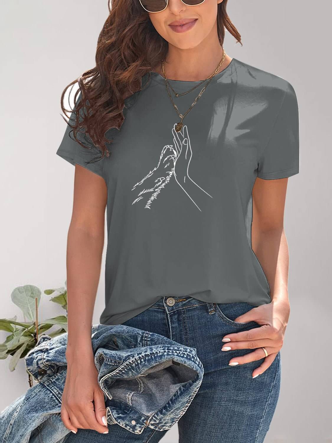 Graphic Round Neck Short Sleeve T - Shirt - TayDiane