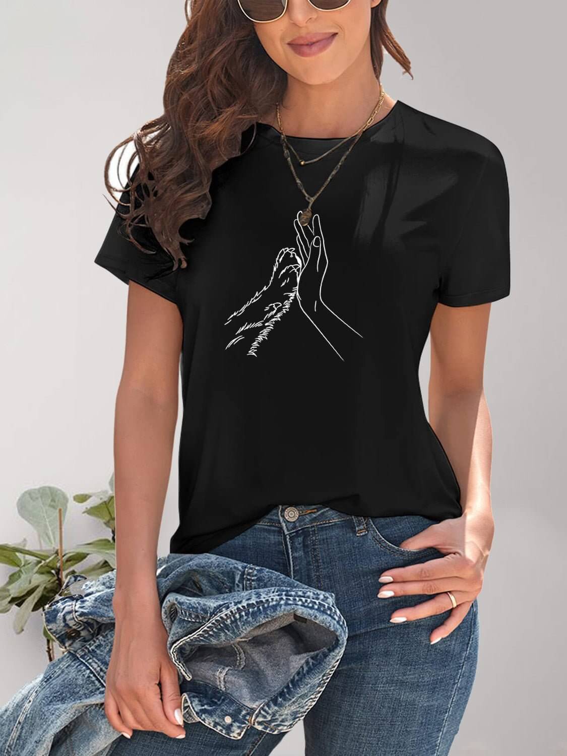 Graphic Round Neck Short Sleeve T - Shirt - TayDiane