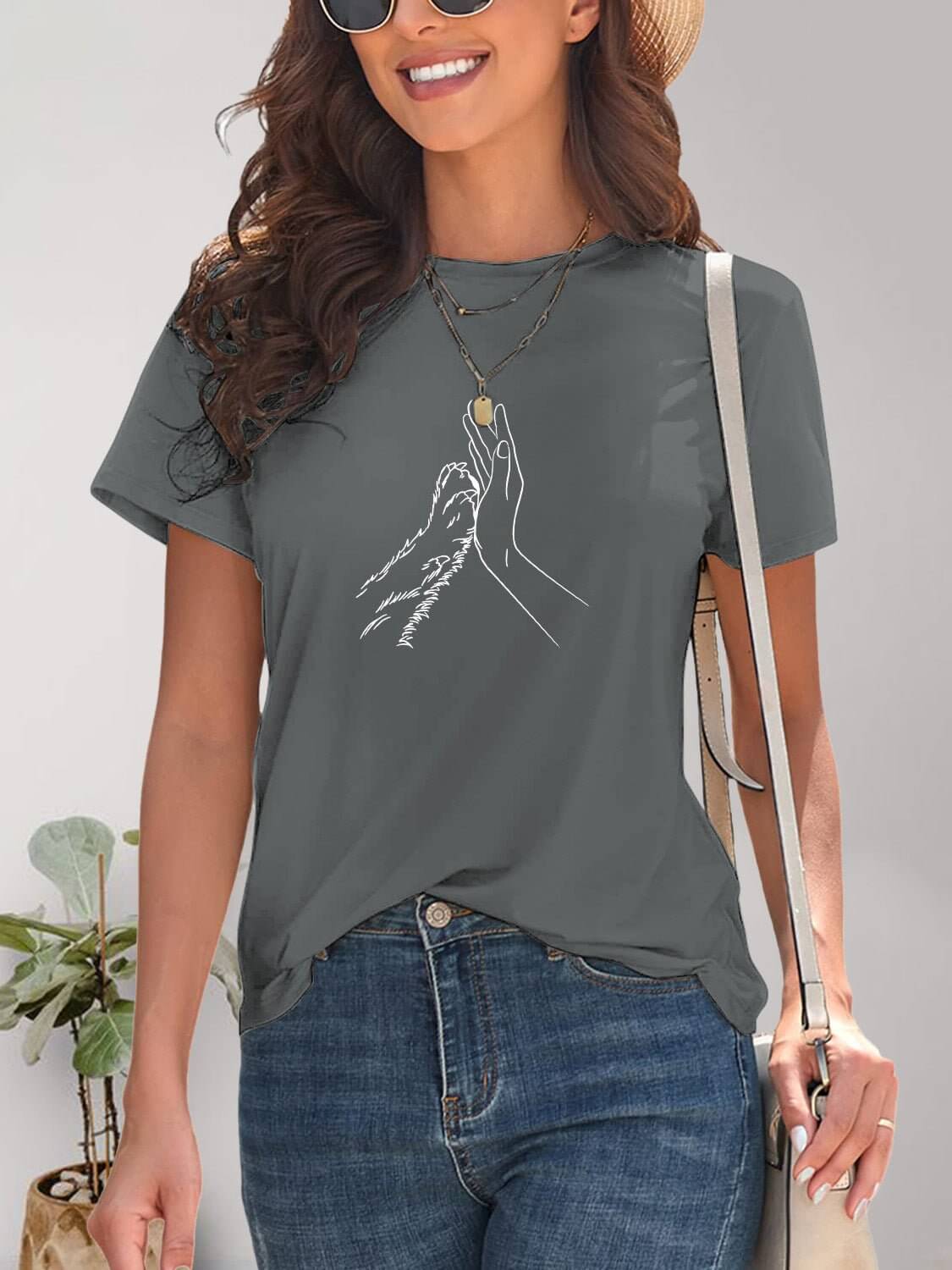 Graphic Round Neck Short Sleeve T - Shirt - TayDiane