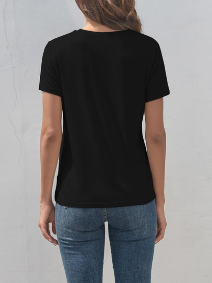 Graphic Round Neck Short Sleeve T - Shirt - TayDiane