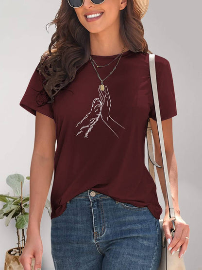 Graphic Round Neck Short Sleeve T - Shirt - TayDiane