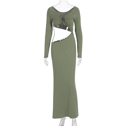 Green Cutout Maxi Dress - Taydiane