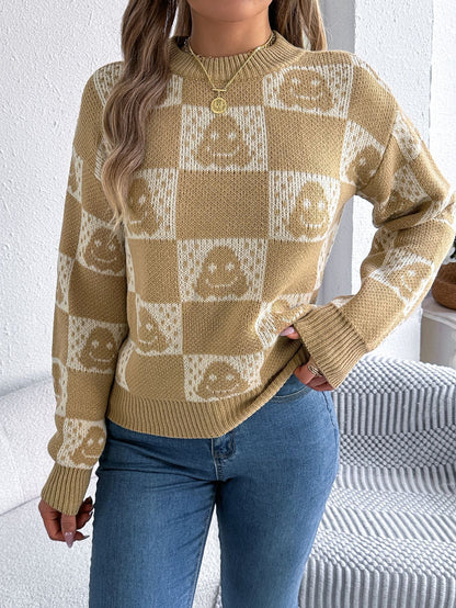 Halloween Checkerboard Graphic Sweater - TayDiane