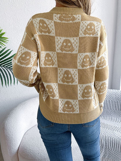 Halloween Checkerboard Graphic Sweater - TayDiane