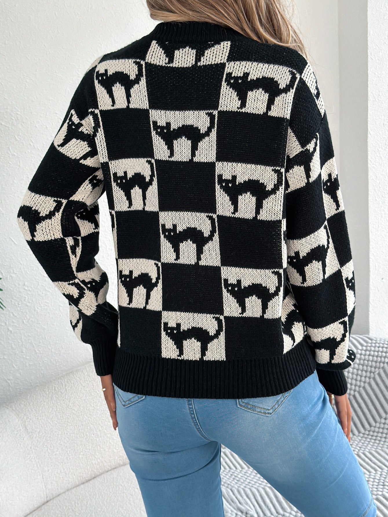 Halloween Checkerboard Graphic Sweater - TayDiane
