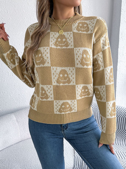 Halloween Checkerboard Graphic Sweater - TayDiane