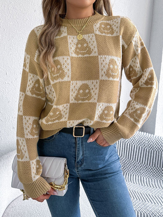 Halloween Checkerboard Graphic Sweater - TayDiane