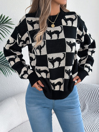 Halloween Checkerboard Graphic Sweater - TayDiane