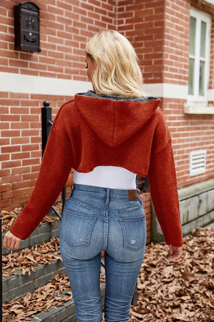 Halloween Cropped Hooded Sweater with Letter Graphic - TayDiane
