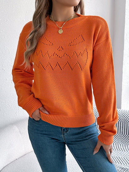 Halloween Cutout Lantern Long Sleeve Sweater - TayDiane