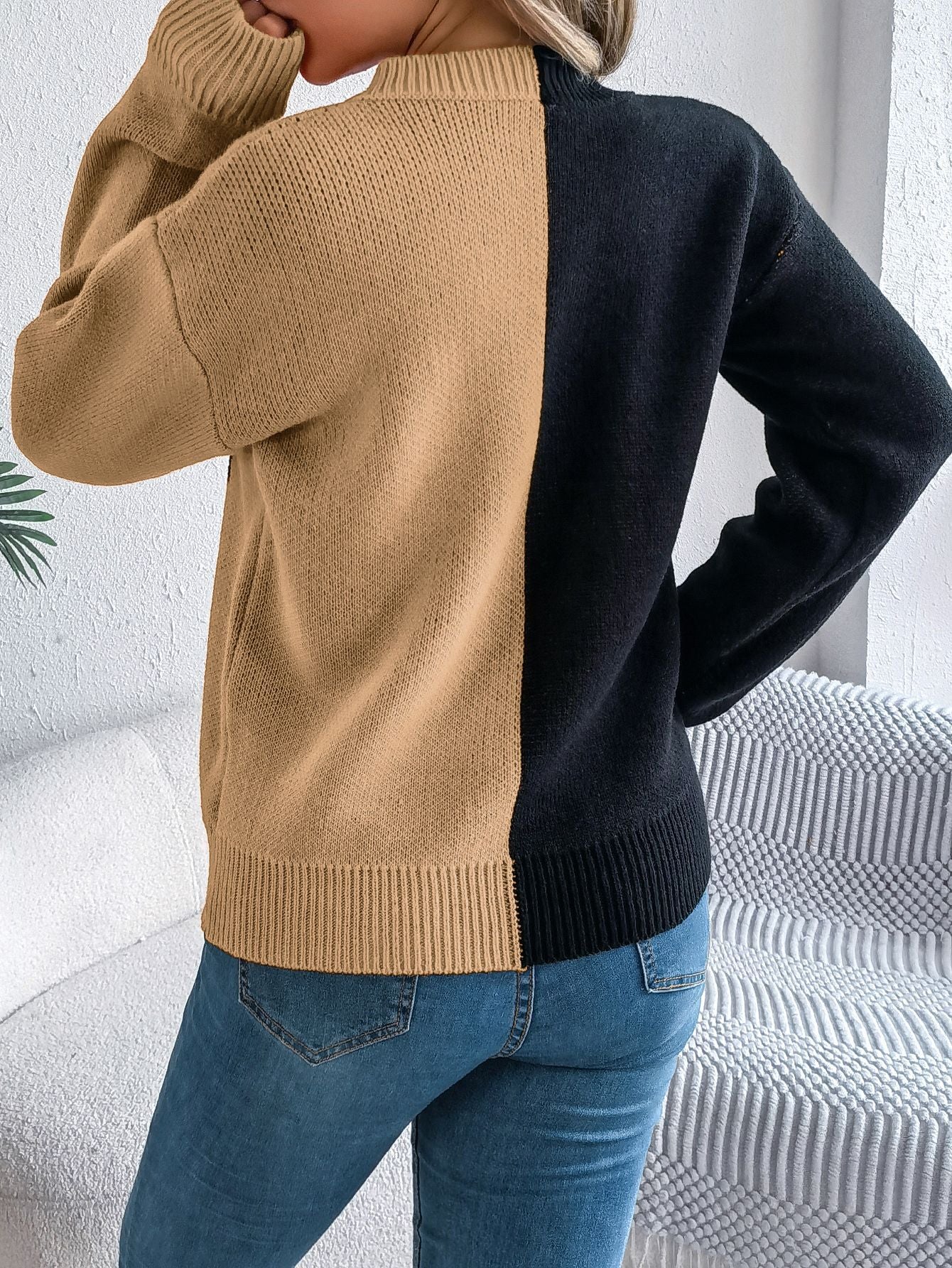 Halloween Ghost Pumpkin Contrast Color Knitted Long Sleeve Sweater - TayDiane