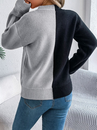 Halloween Ghost Pumpkin Contrast Color Knitted Long Sleeve Sweater - TayDiane