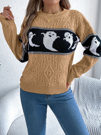 Halloween Ghost Theme Knitted Long Sleeve Sweater - TayDiane