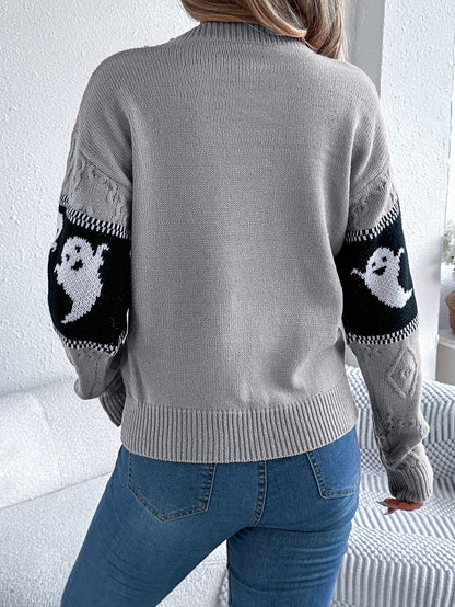 Halloween Ghost Theme Knitted Long Sleeve Sweater - TayDiane