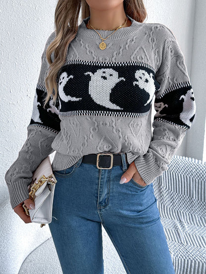 Halloween Ghost Theme Knitted Long Sleeve Sweater - TayDiane