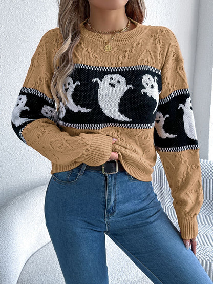 Halloween Ghost Theme Knitted Long Sleeve Sweater - TayDiane
