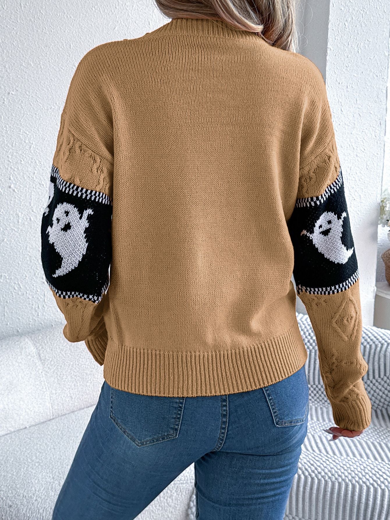 Halloween Ghost Theme Knitted Long Sleeve Sweater - TayDiane