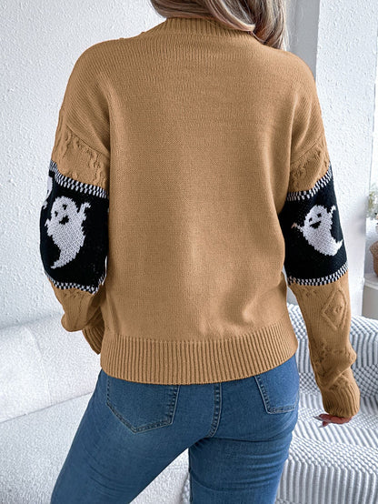 Halloween Ghost Theme Knitted Long Sleeve Sweater - TayDiane