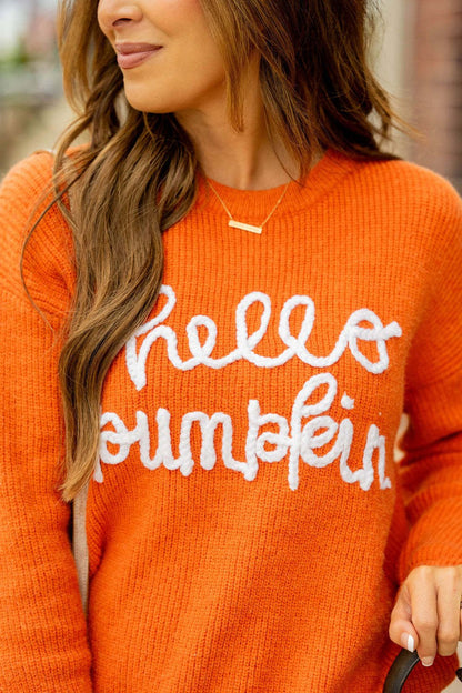 Halloween "Hello Pumpkin" Embroidered Loose Sweater - TayDiane