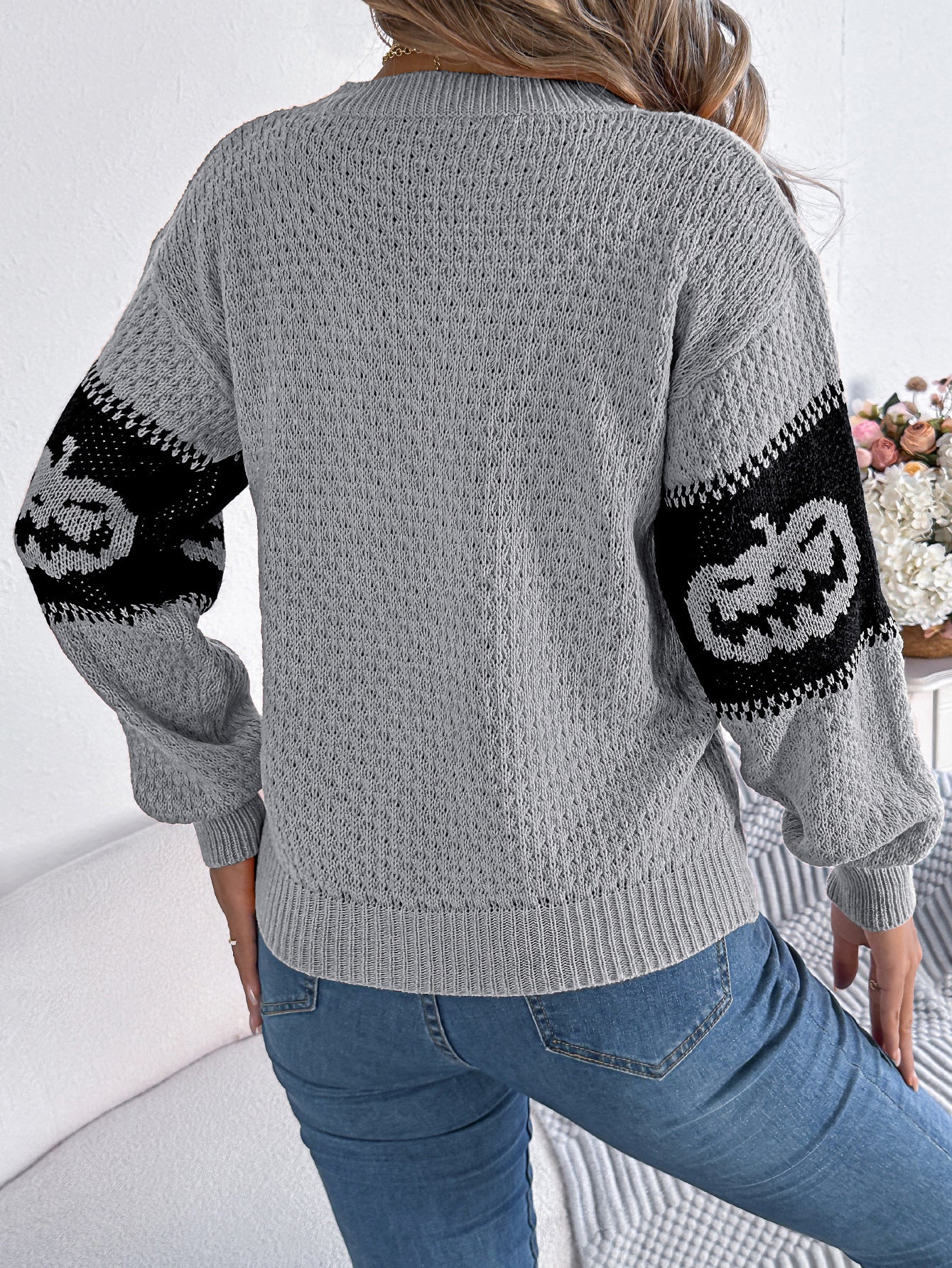 Halloween - Themed Pumpkin Head Knitted Long Sleeve Sweater. - TayDiane