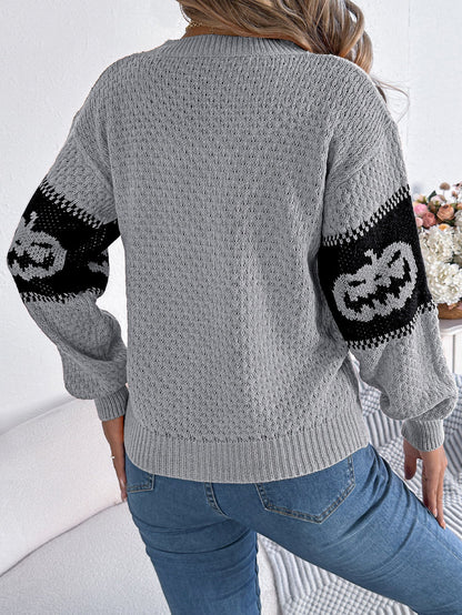 Halloween - Themed Pumpkin Head Knitted Long Sleeve Sweater. - TayDiane